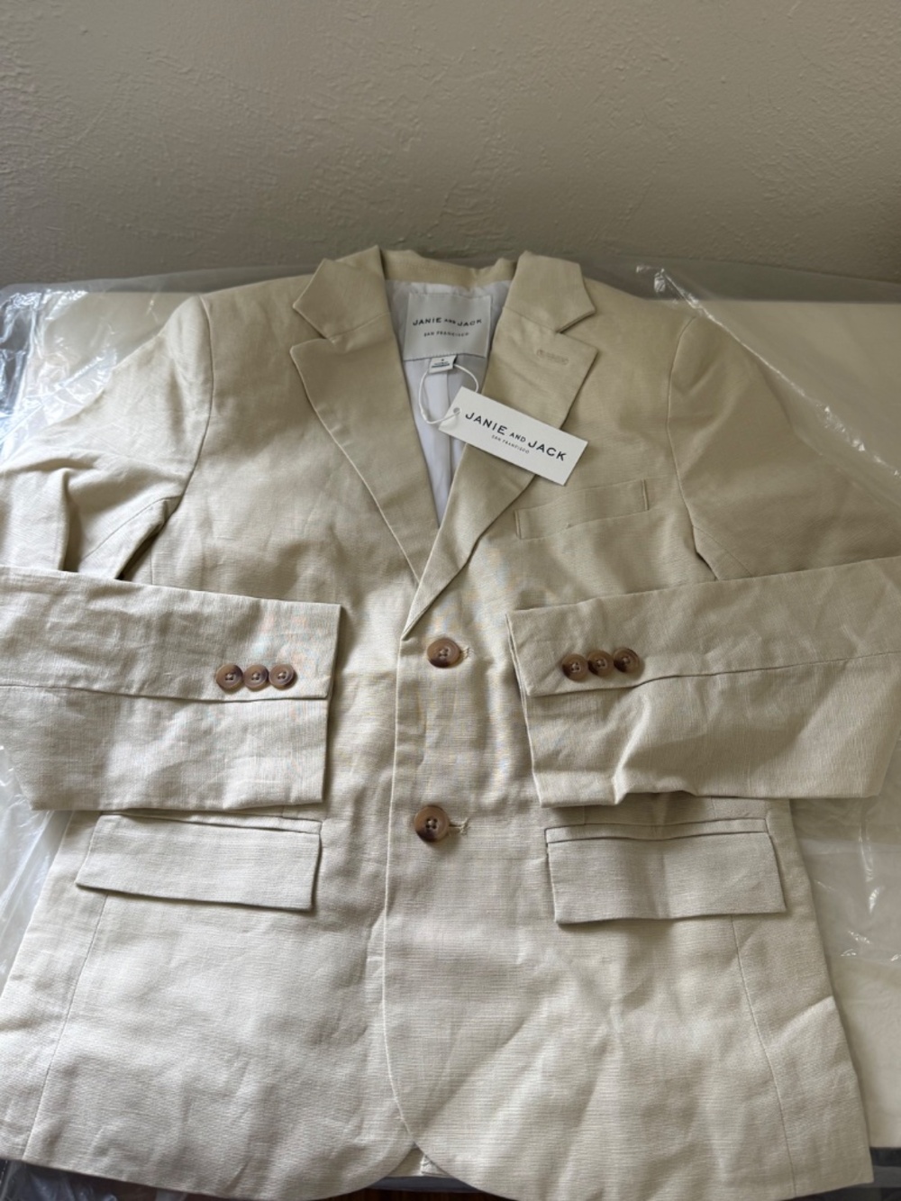 JANIE AND JACK BOY LIGHT KHAKI LINEN COTTON BLAZER SIZE 8 - Picture 8 of 11